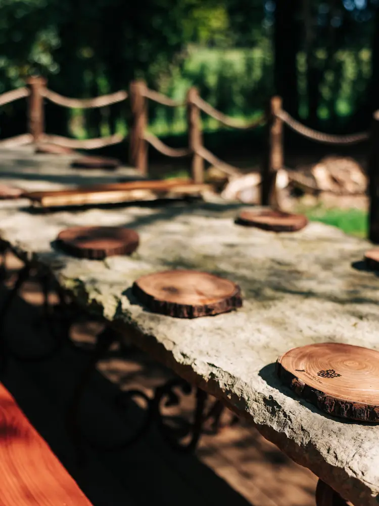 The Stone Table laid for dinner in the woods