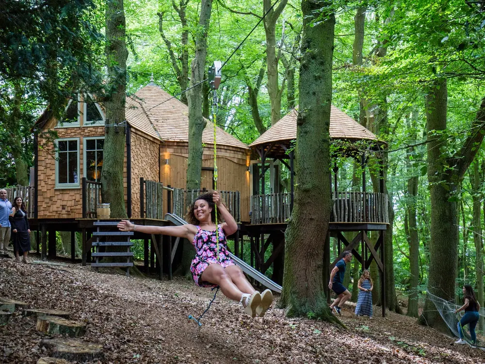 The trampoline, slackline, swings and zipline at Cedar Hollow Oxford, 1 of 10