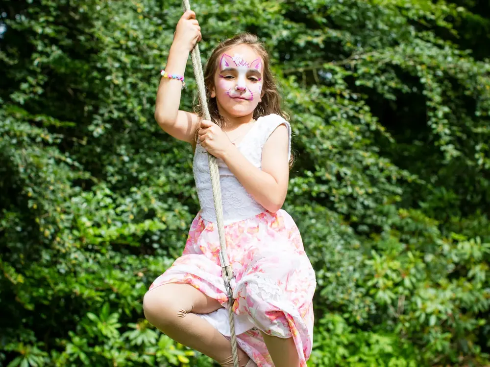 The trampoline, slackline, swings and zipline at Cedar Hollow Oxford, 4 of 10