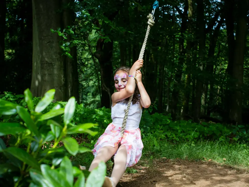 The trampoline, slackline, swings and zipline at Cedar Hollow Oxford, 6 of 10